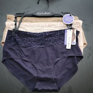 Carrie Amber Lace Trim Panties - Navy and Beige
